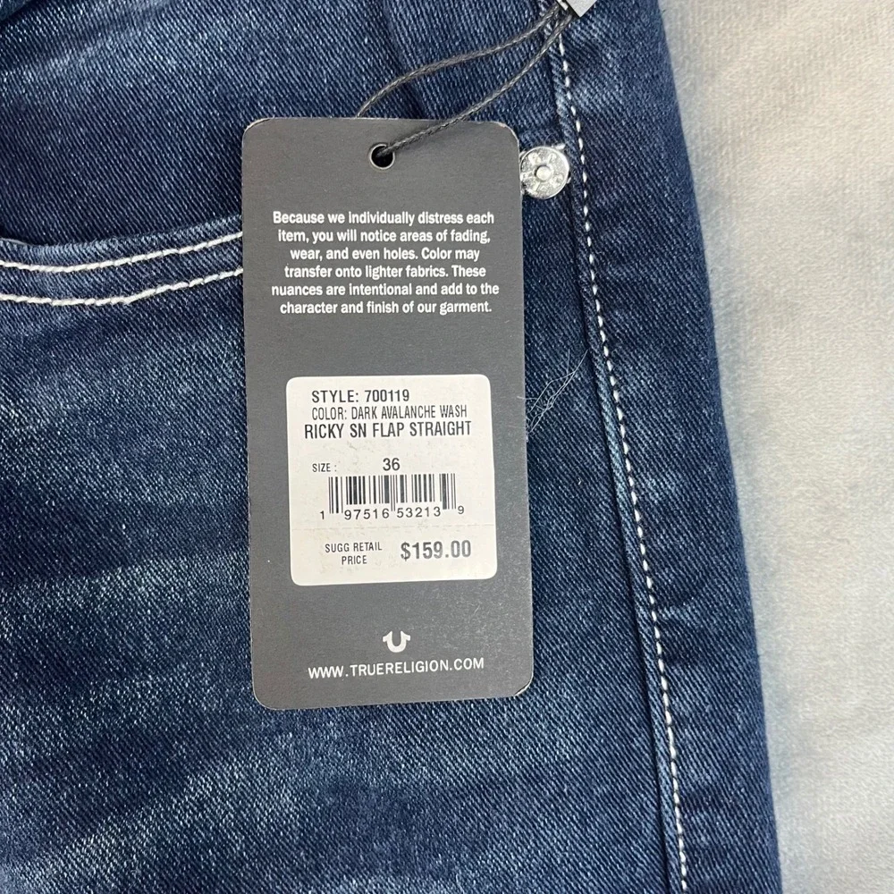 NWT True Religion Ricky Relaxed Straight Jeans Men's‎ Size 36 Dark Blue